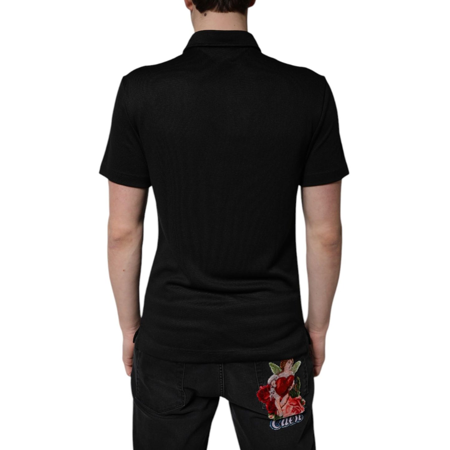 Dolce & Gabbana Black Polyester DG Logo Collared Polo T-shirt Dolce & Gabbana