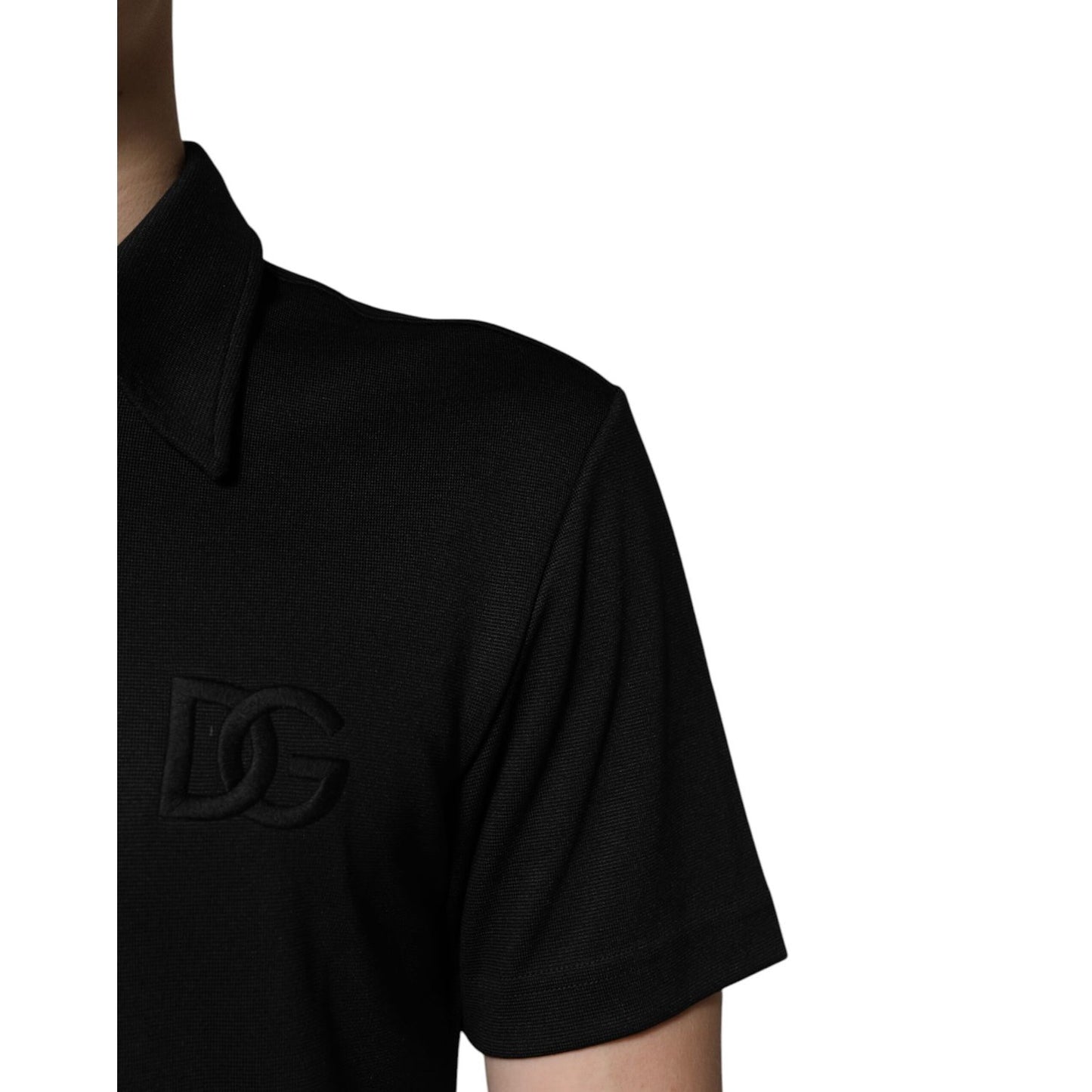 Dolce & Gabbana Black Polyester DG Logo Collared Polo T-shirt Dolce & Gabbana
