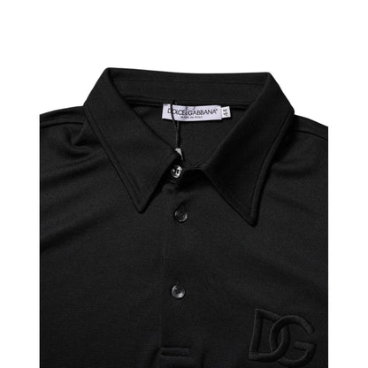 Dolce & Gabbana Black Polyester DG Logo Collared Polo T-shirt Dolce & Gabbana