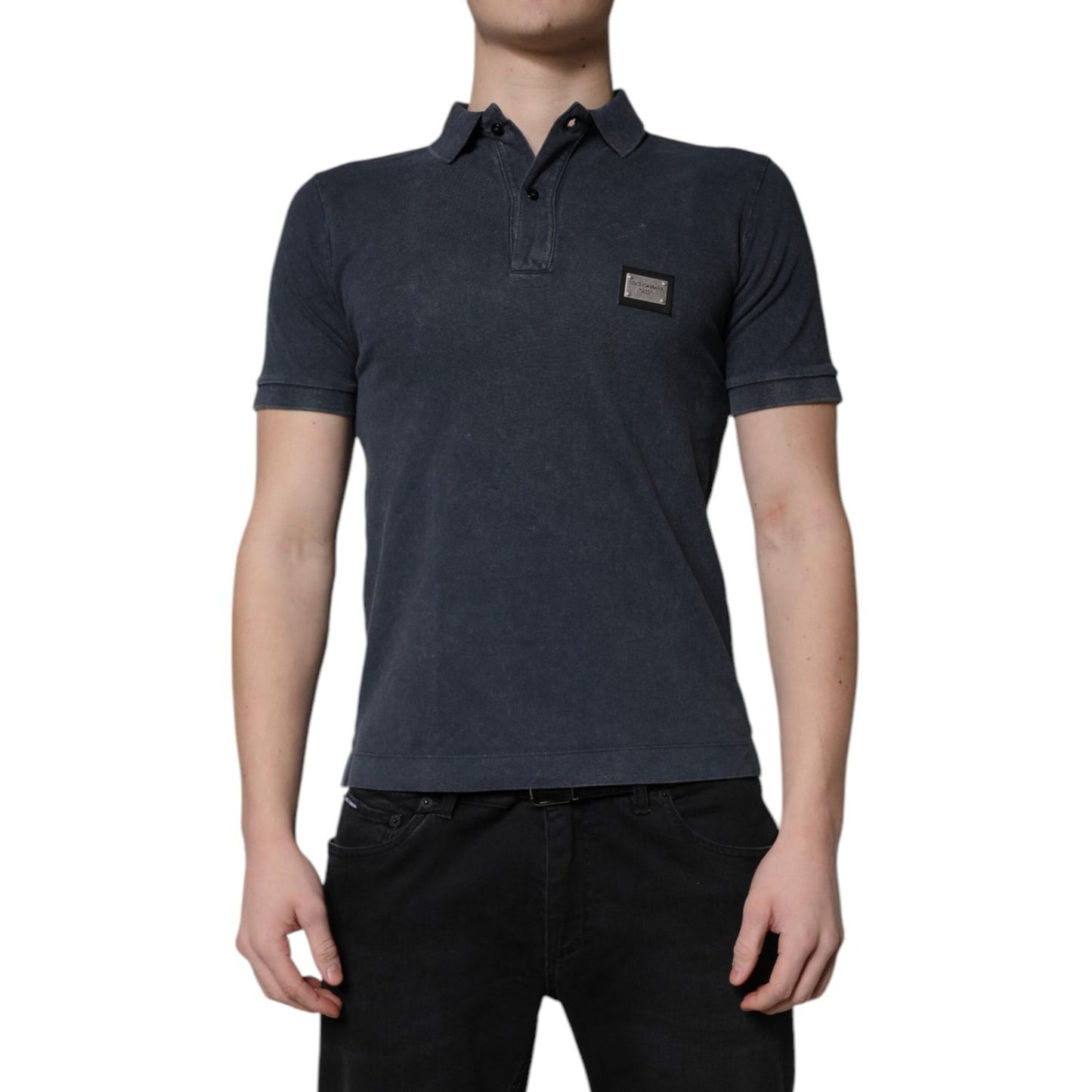 Dolce & Gabbana Dark Blue Logo Plaque Cotton Men Polo Shirt T-shirt Dolce & Gabbana