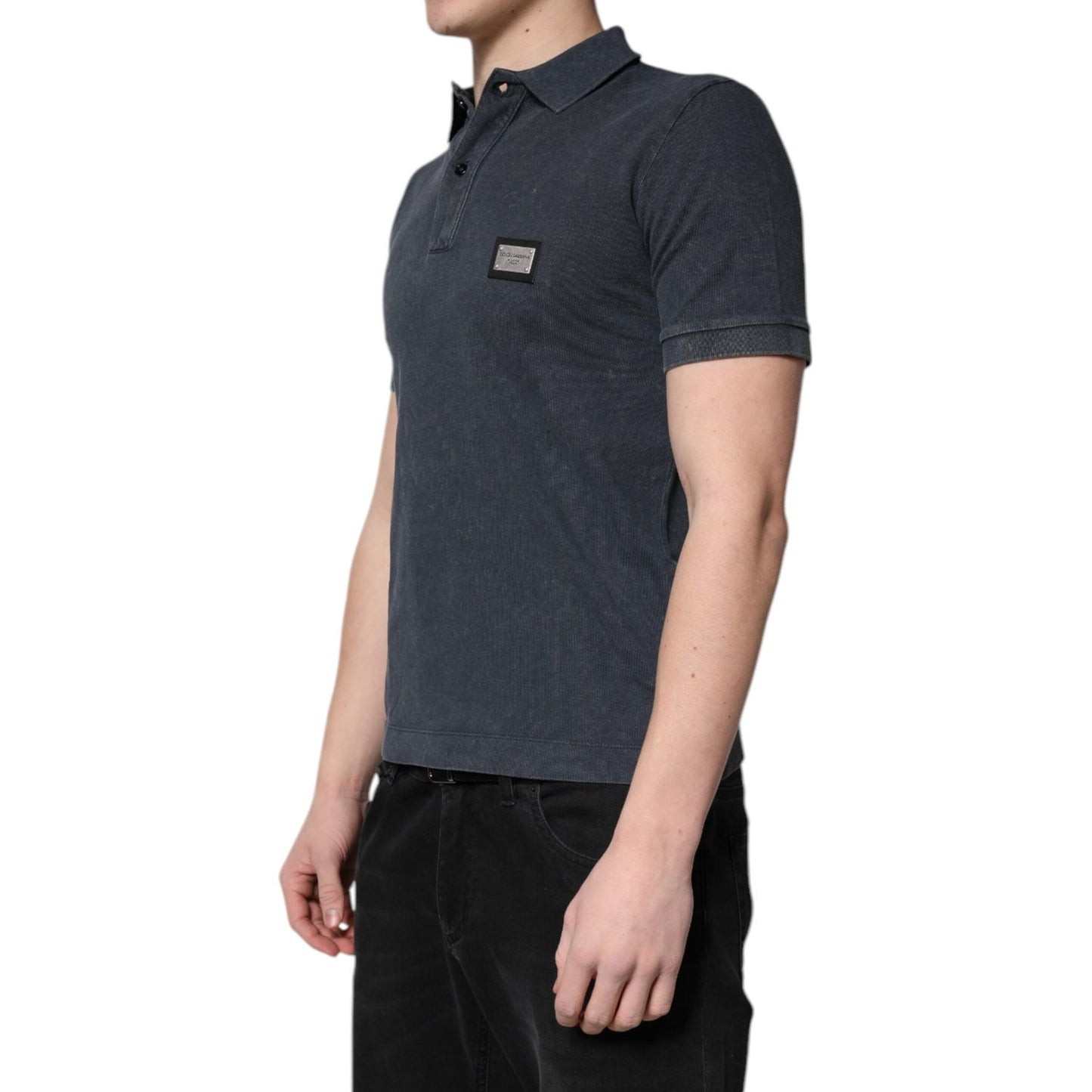 Dolce & Gabbana Dark Blue Logo Plaque Cotton Men Polo Shirt T-shirt Dolce & Gabbana