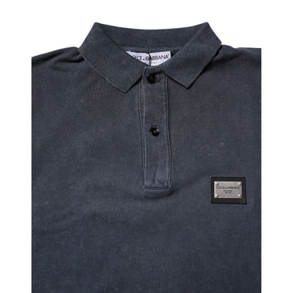 Dolce & Gabbana Dark Blue Logo Plaque Cotton Men Polo Shirt T-shirt Dolce & Gabbana