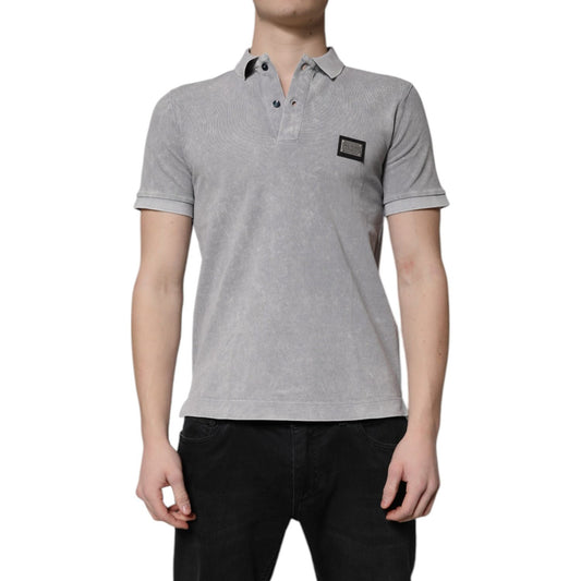 Dolce & Gabbana Gray Logo Plaque Cotton Men Polo Shirt T-shirt Dolce & Gabbana