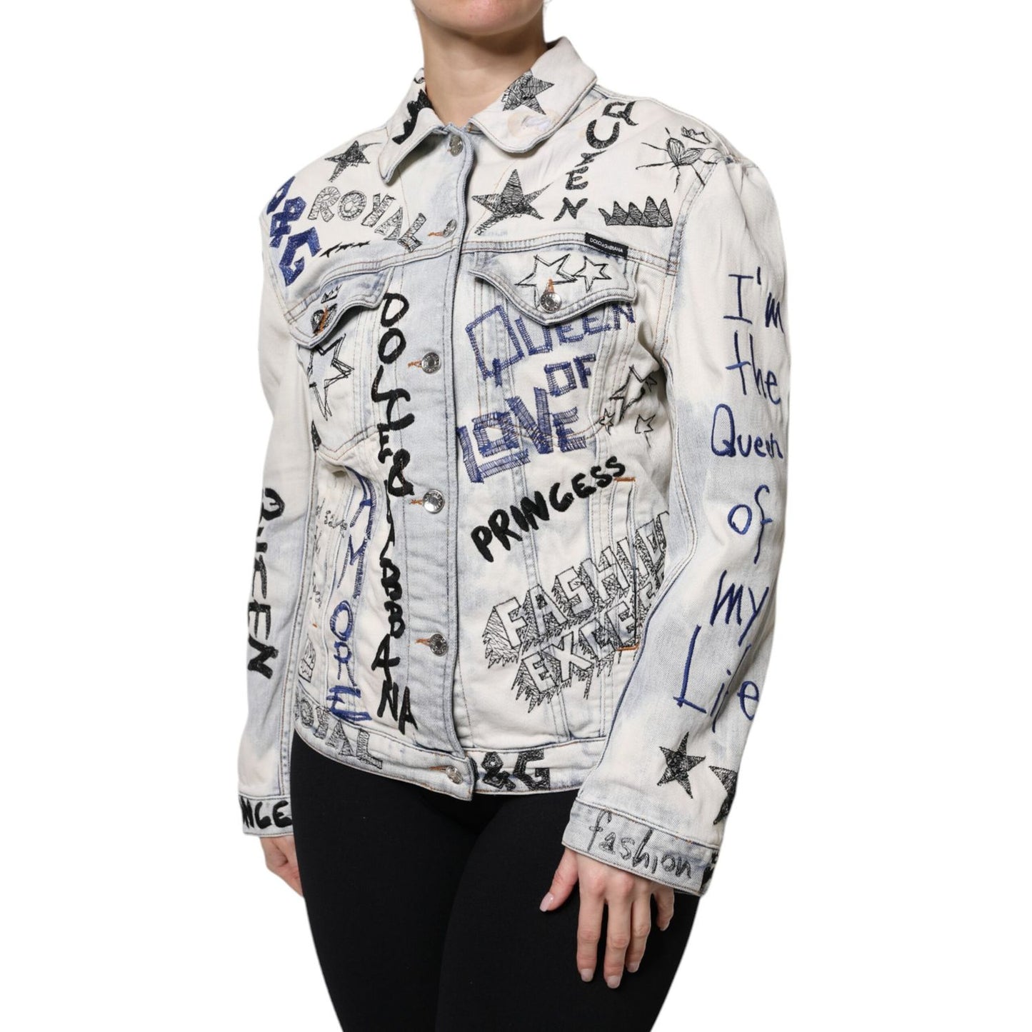 Dolce & Gabbana Light Blue Graffiti Button Down Denim Jacket Dolce & Gabbana