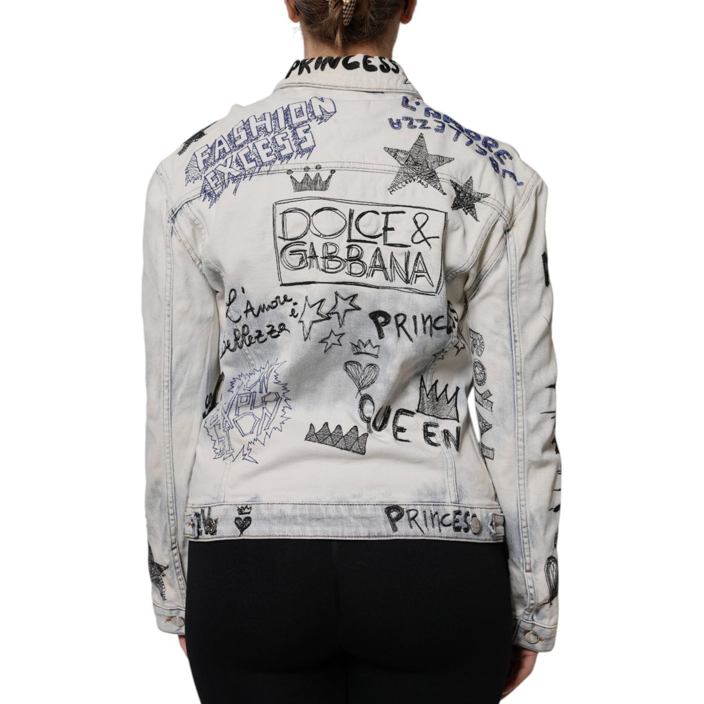 Dolce & Gabbana Light Blue Graffiti Button Down Denim Jacket Dolce & Gabbana