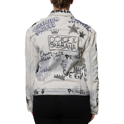 Dolce & Gabbana Light Blue Graffiti Button Down Denim Jacket Dolce & Gabbana