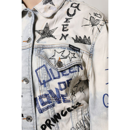 Dolce & Gabbana Light Blue Graffiti Button Down Denim Jacket Dolce & Gabbana