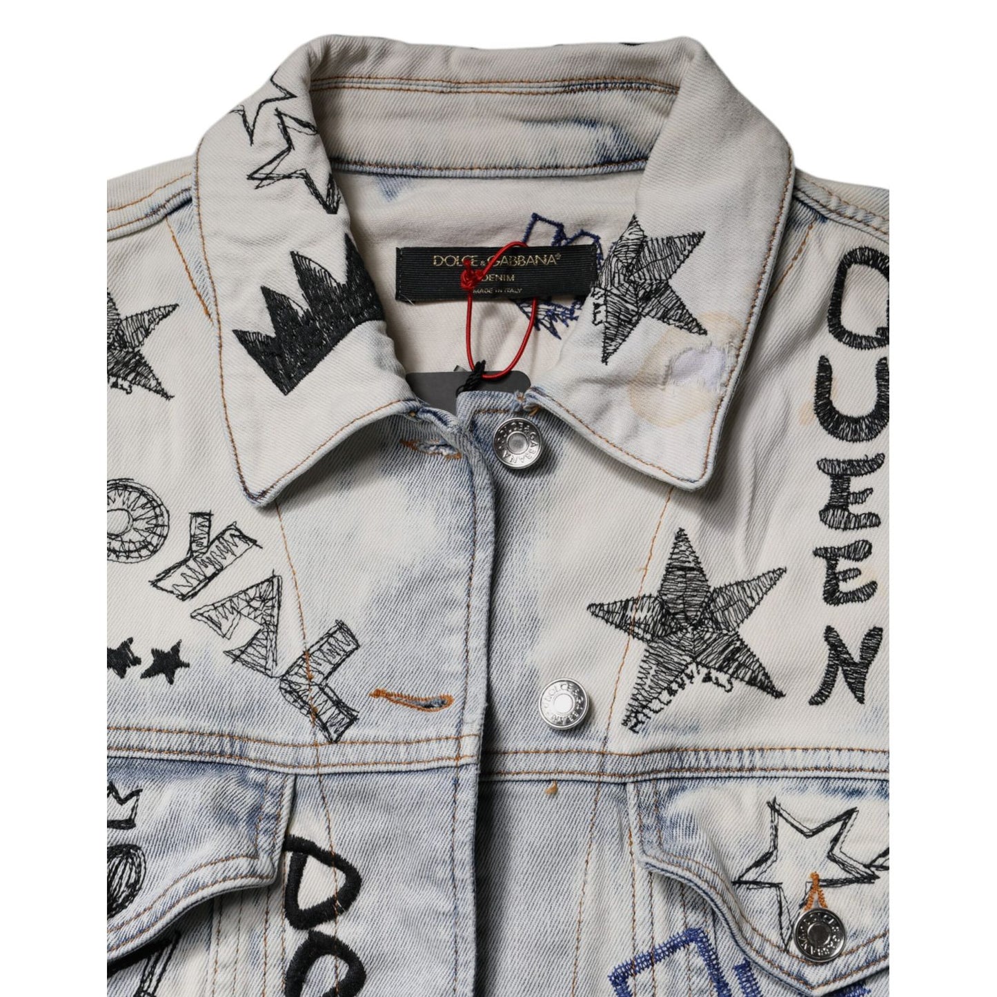 Dolce & Gabbana Light Blue Graffiti Button Down Denim Jacket Dolce & Gabbana