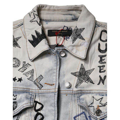 Dolce & Gabbana Light Blue Graffiti Button Down Denim Jacket Dolce & Gabbana