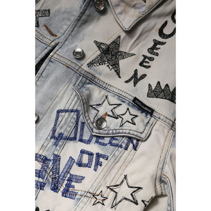 Dolce & Gabbana Light Blue Graffiti Button Down Denim Jacket Dolce & Gabbana