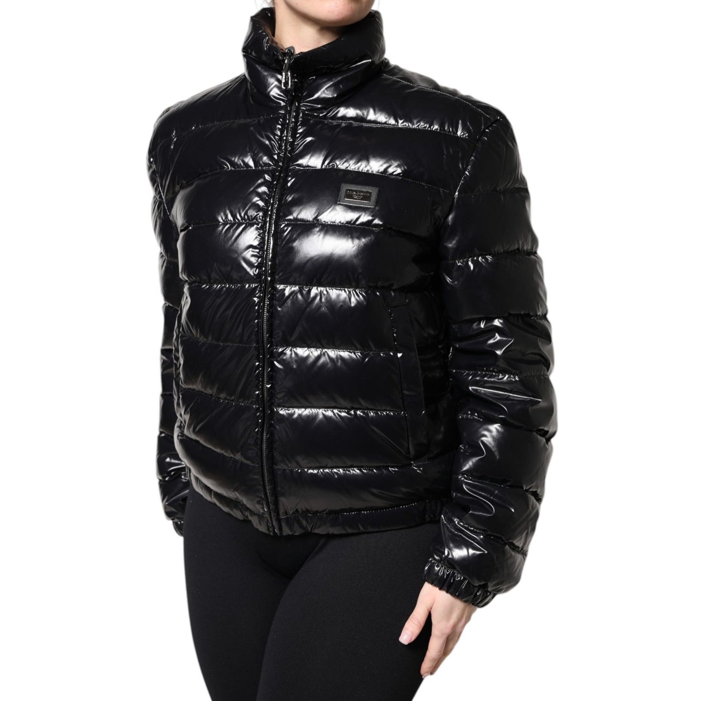 Dolce & Gabbana Black Logo Plaque Full Zip Puffer Jacket Dolce & Gabbana