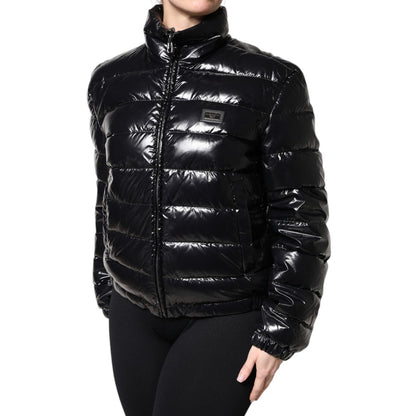 Dolce & Gabbana Black Logo Plaque Full Zip Puffer Jacket Dolce & Gabbana