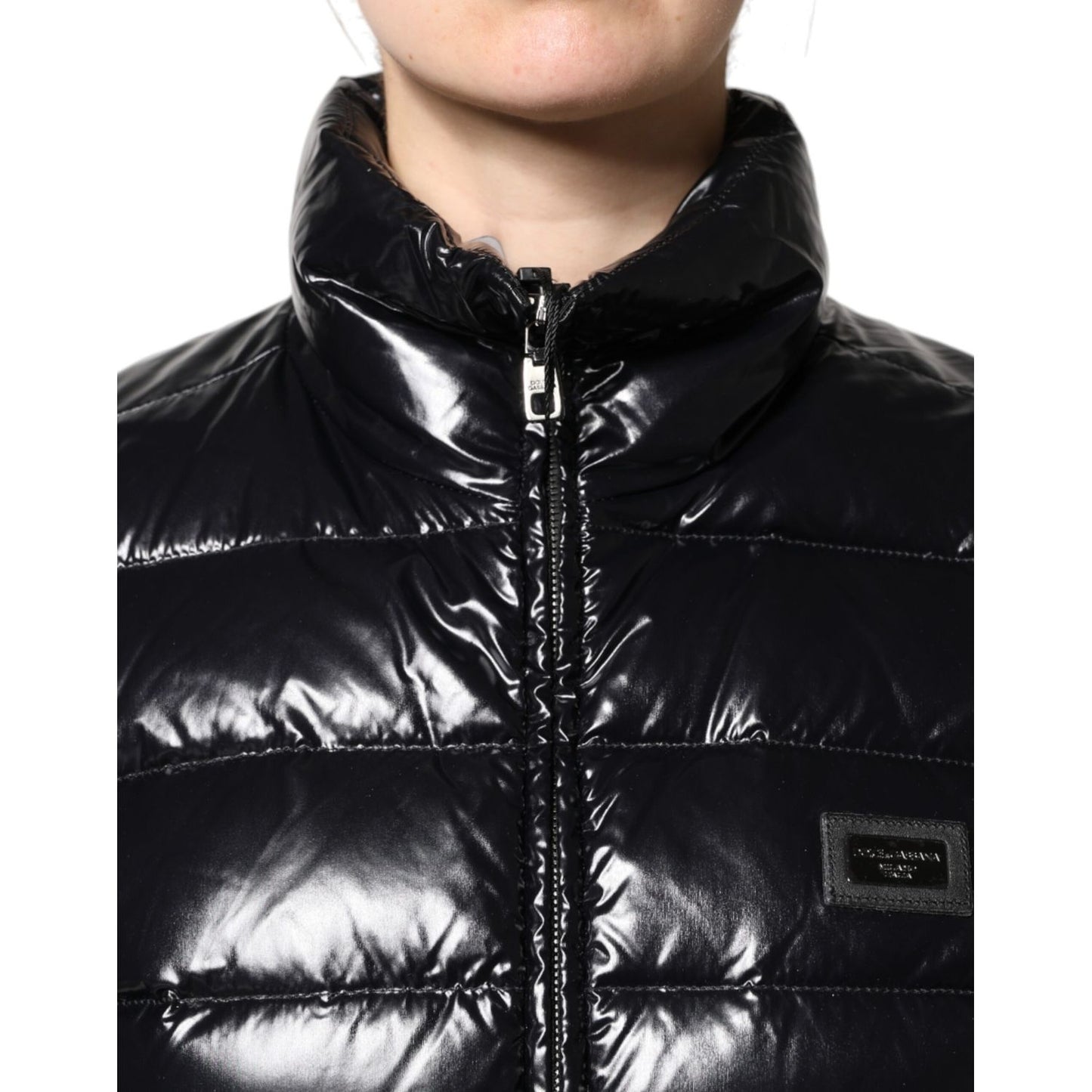 Dolce & Gabbana Black Logo Plaque Full Zip Puffer Jacket Dolce & Gabbana