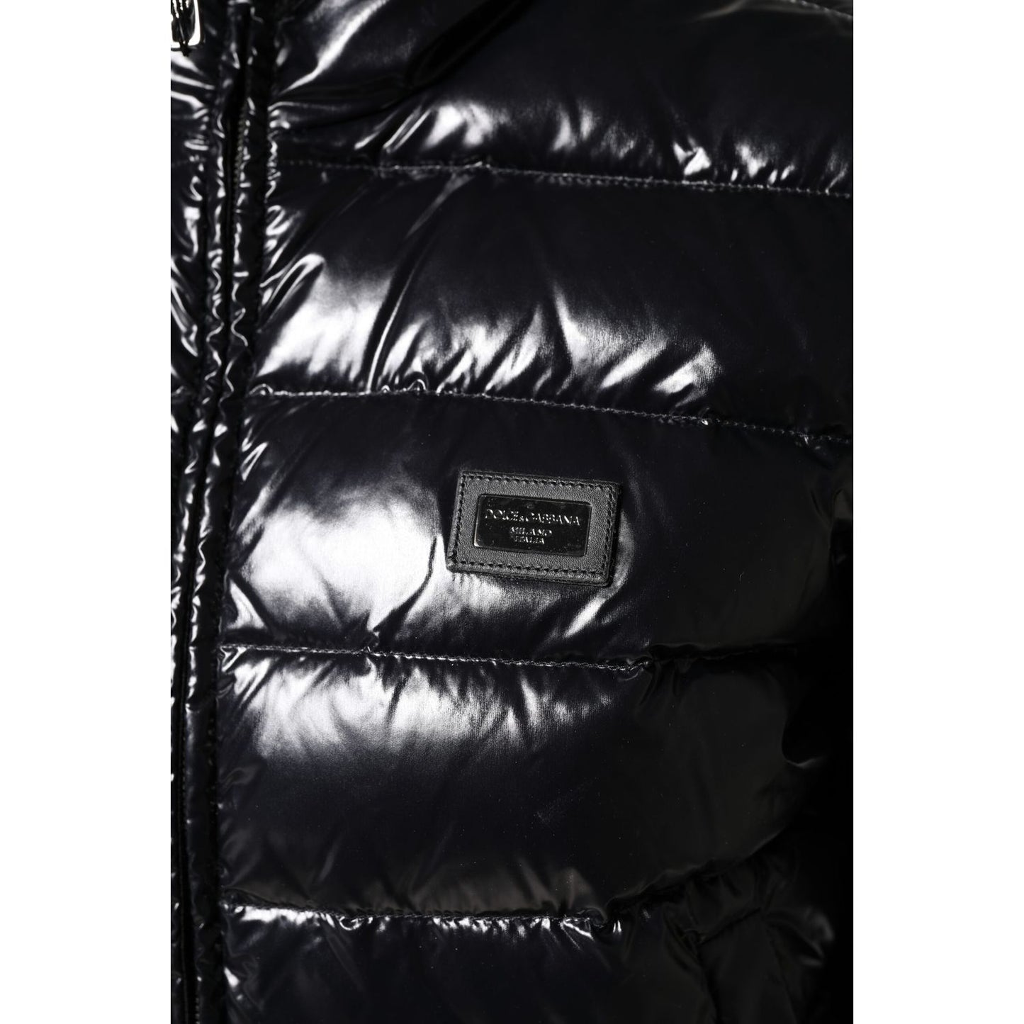 Dolce & Gabbana Black Logo Plaque Full Zip Puffer Jacket Dolce & Gabbana