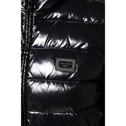 Dolce & Gabbana Black Logo Plaque Full Zip Puffer Jacket Dolce & Gabbana