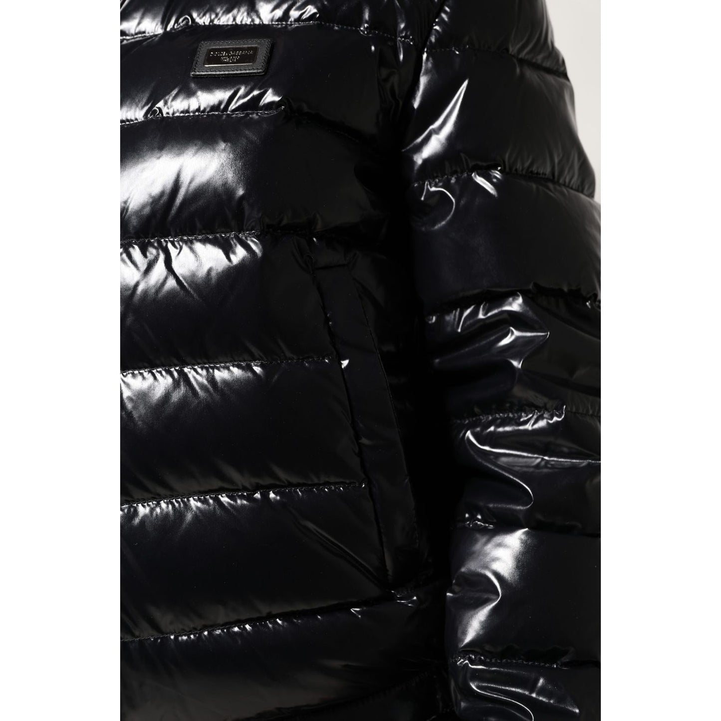 Dolce & Gabbana Black Logo Plaque Full Zip Puffer Jacket Dolce & Gabbana