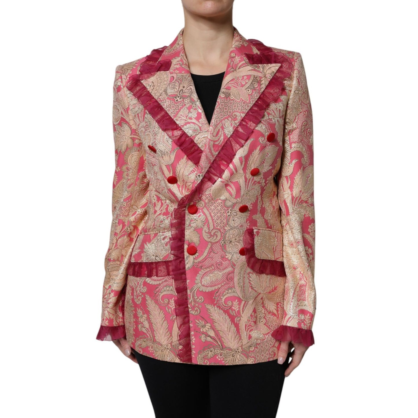 Dolce & Gabbana Pink Gold Jacquard Nylon Coat Blazer Jacket Dolce & Gabbana