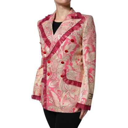 Dolce & Gabbana Pink Gold Jacquard Nylon Coat Blazer Jacket Dolce & Gabbana