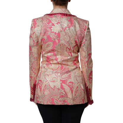 Dolce & Gabbana Pink Gold Jacquard Nylon Coat Blazer Jacket Dolce & Gabbana