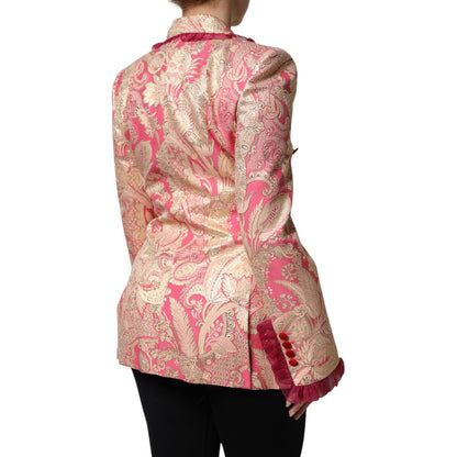 Dolce & Gabbana Pink Gold Jacquard Nylon Coat Blazer Jacket Dolce & Gabbana