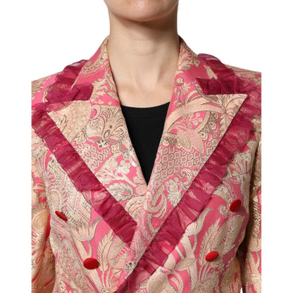 Dolce & Gabbana Pink Gold Jacquard Nylon Coat Blazer Jacket Dolce & Gabbana