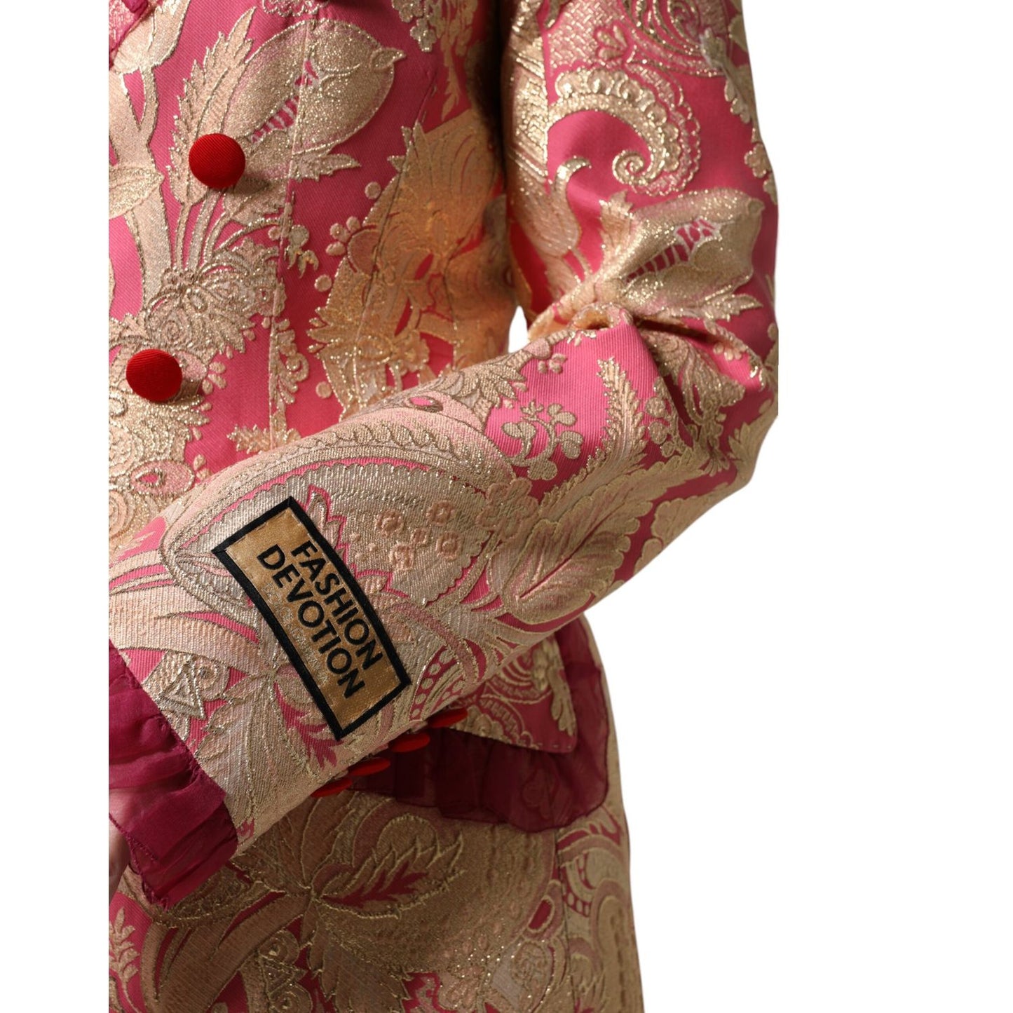 Dolce & Gabbana Pink Gold Jacquard Nylon Coat Blazer Jacket Dolce & Gabbana