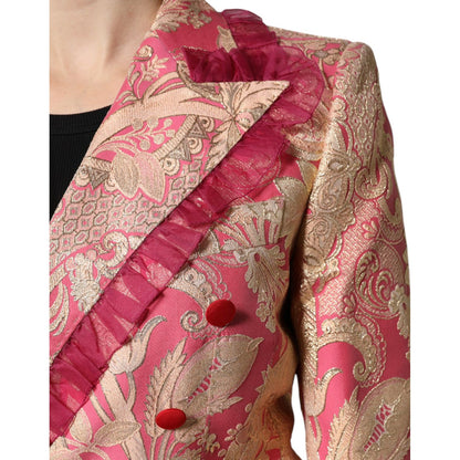 Dolce & Gabbana Pink Gold Jacquard Nylon Coat Blazer Jacket Dolce & Gabbana