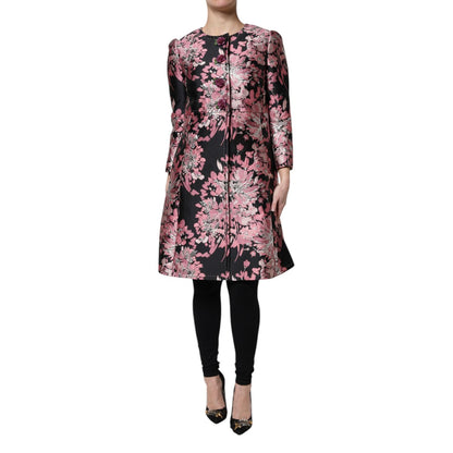 Dolce & Gabbana Pink Black Floral Brocade Trenchcoat Jacket Dolce & Gabbana