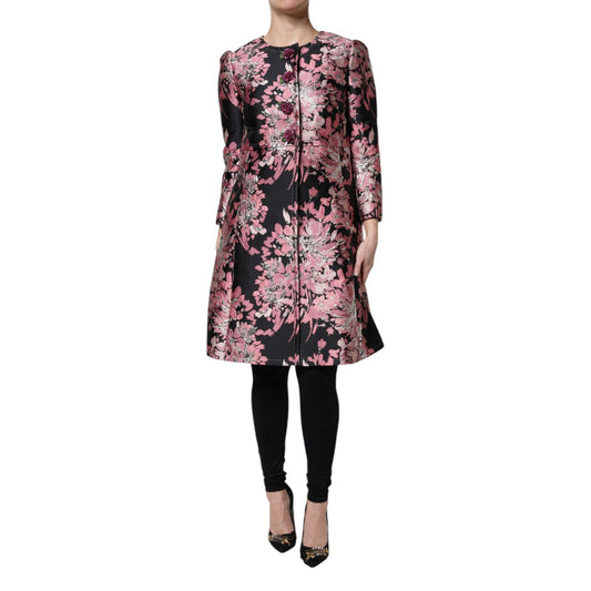 Dolce & Gabbana Pink Black Floral Brocade Trenchcoat Jacket Dolce & Gabbana