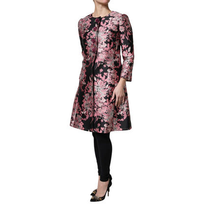 Dolce & Gabbana Pink Black Floral Brocade Trenchcoat Jacket Dolce & Gabbana