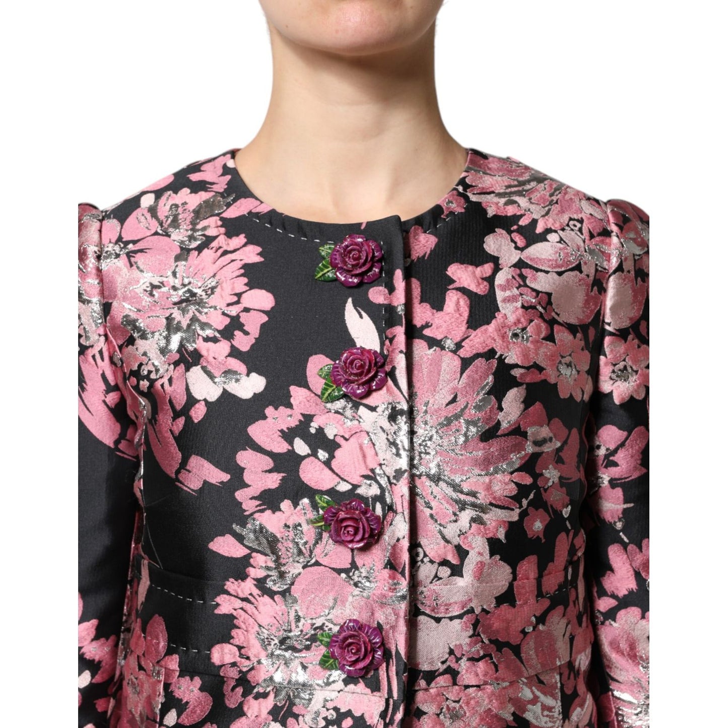 Dolce & Gabbana Pink Black Floral Brocade Trenchcoat Jacket Dolce & Gabbana