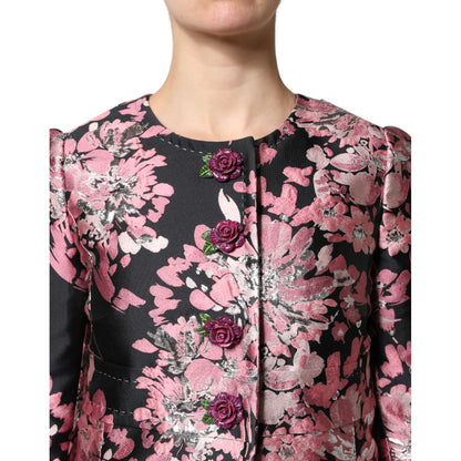 Dolce & Gabbana Pink Black Floral Brocade Trenchcoat Jacket Dolce & Gabbana