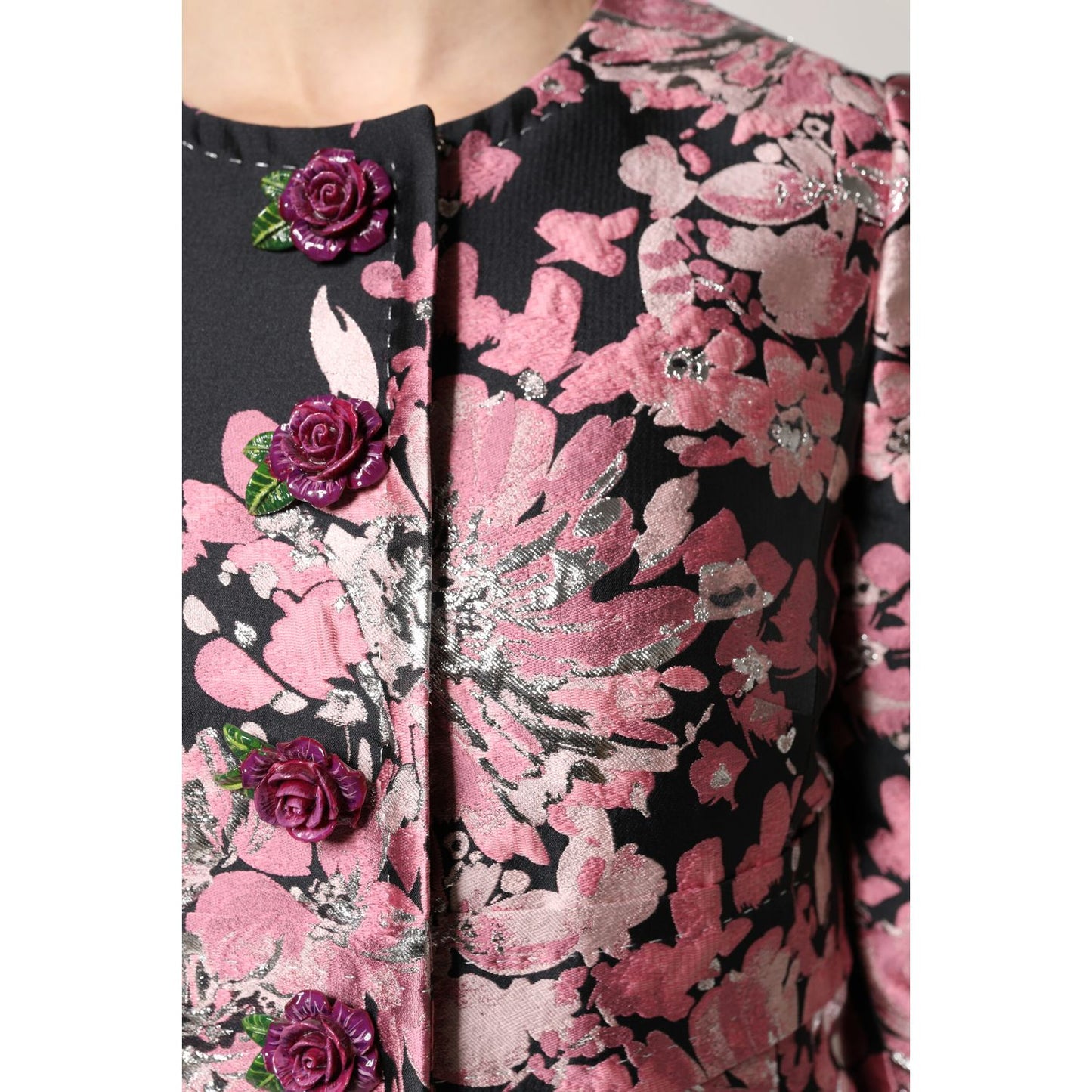 Dolce & Gabbana Pink Black Floral Brocade Trenchcoat Jacket Dolce & Gabbana