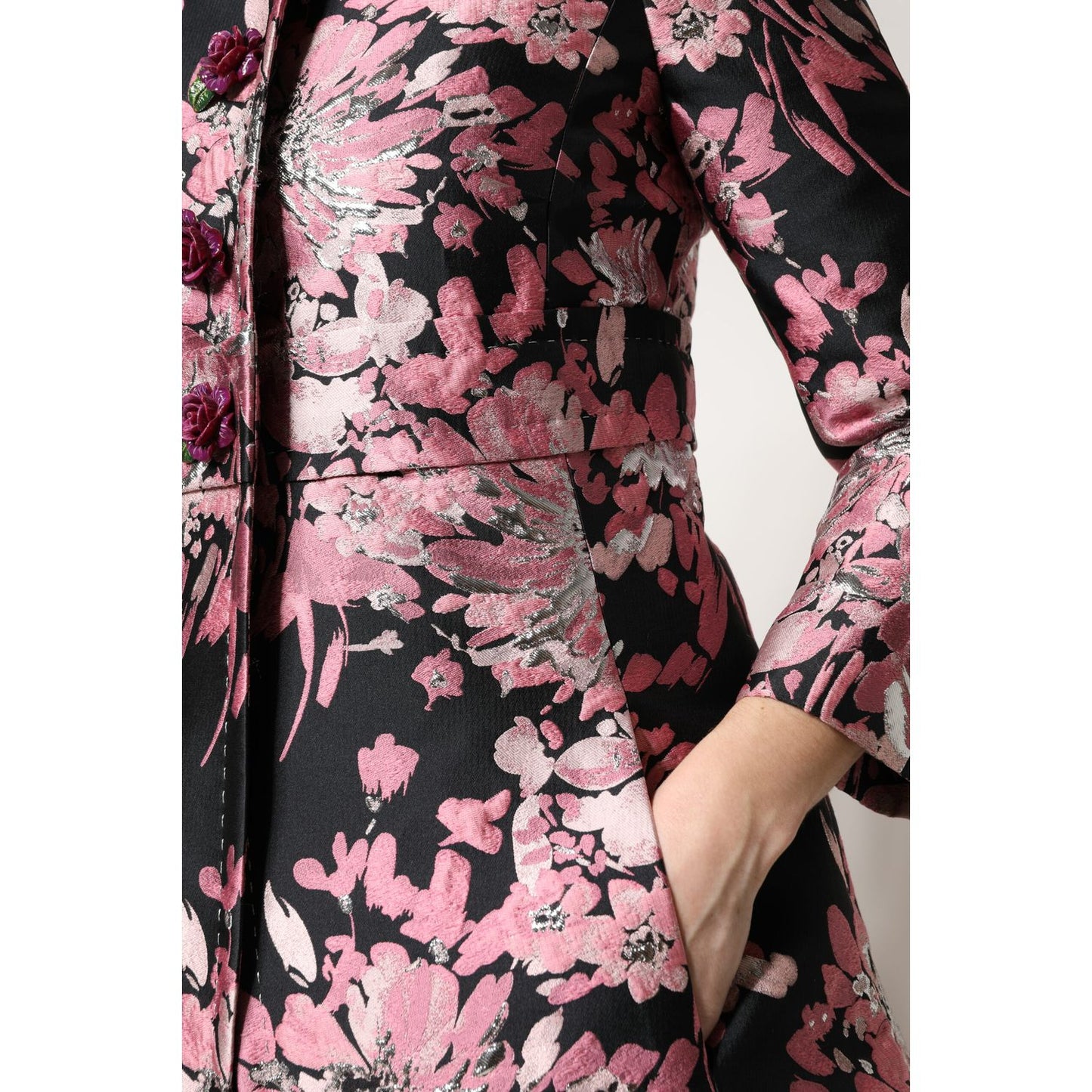Dolce & Gabbana Pink Black Floral Brocade Trenchcoat Jacket Dolce & Gabbana