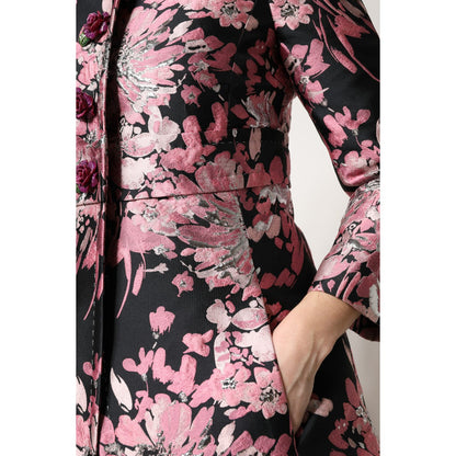 Dolce & Gabbana Pink Black Floral Brocade Trenchcoat Jacket Dolce & Gabbana