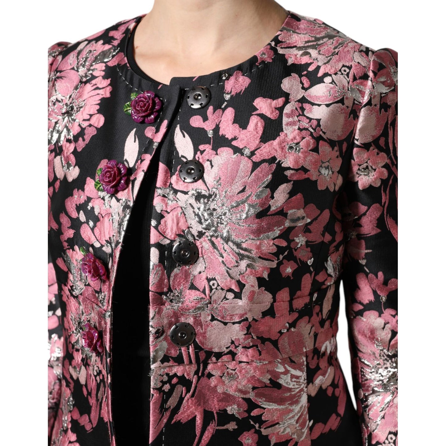 Dolce & Gabbana Pink Black Floral Brocade Trenchcoat Jacket Dolce & Gabbana