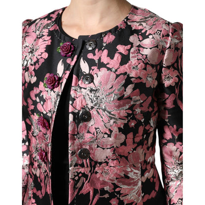 Dolce & Gabbana Pink Black Floral Brocade Trenchcoat Jacket Dolce & Gabbana