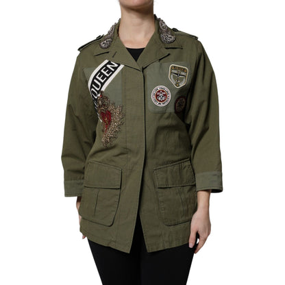 Dolce & Gabbana Military Green Queen Embellished Coat Jacket Dolce & Gabbana
