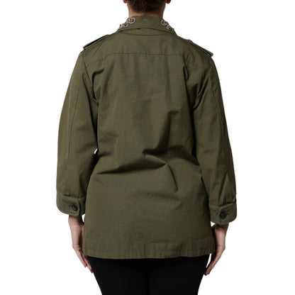 Dolce & Gabbana Military Green Queen Embellished Coat Jacket Dolce & Gabbana