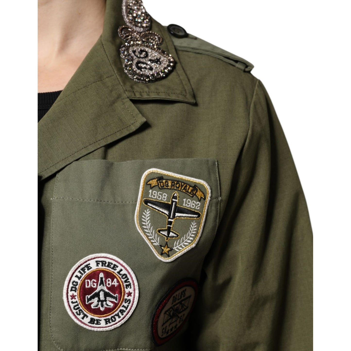 Dolce & Gabbana Military Green Queen Embellished Coat Jacket Dolce & Gabbana