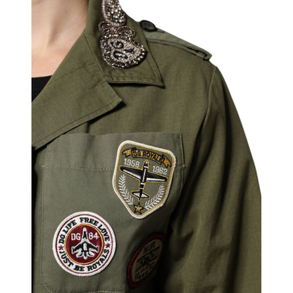 Dolce & Gabbana Military Green Queen Embellished Coat Jacket Dolce & Gabbana