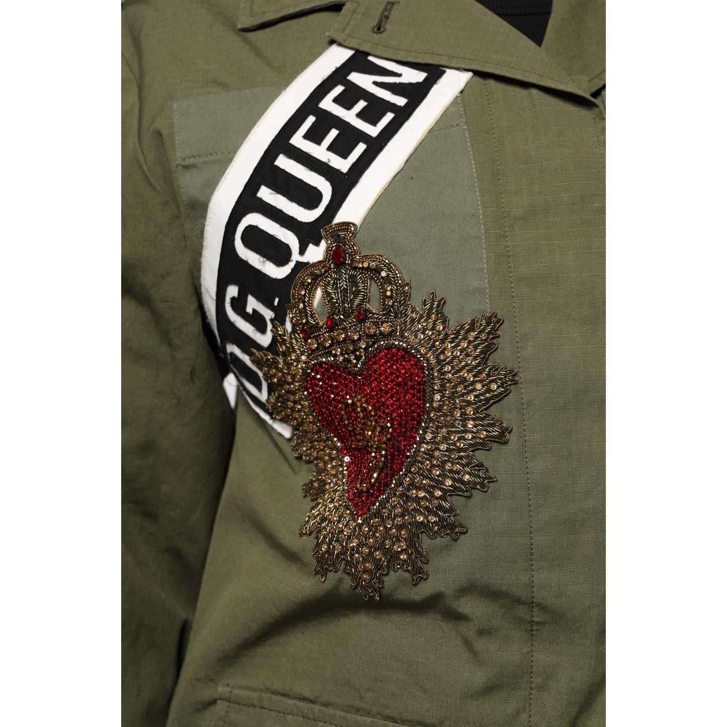 Dolce & Gabbana Military Green Queen Embellished Coat Jacket Dolce & Gabbana