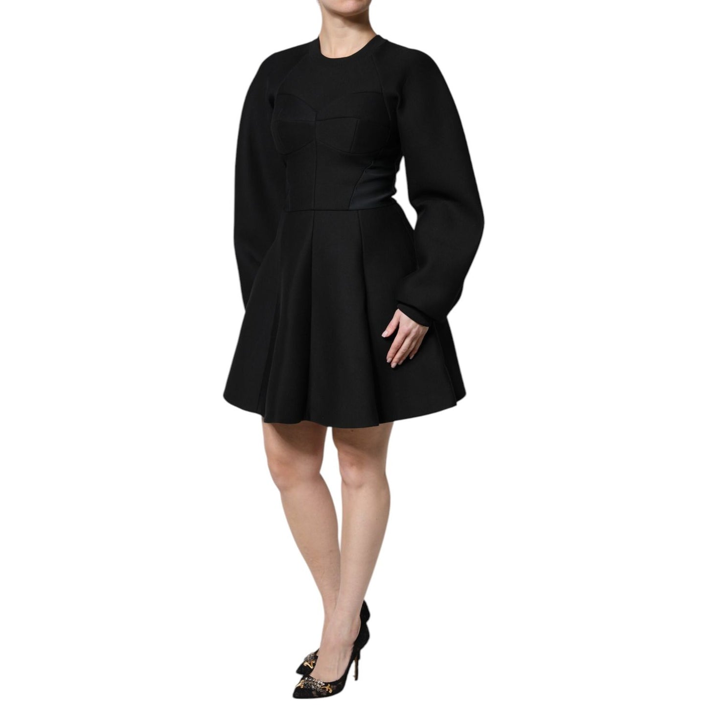 Dolce & Gabbana Black Cotton Long Sleeves A-line Mini Dress