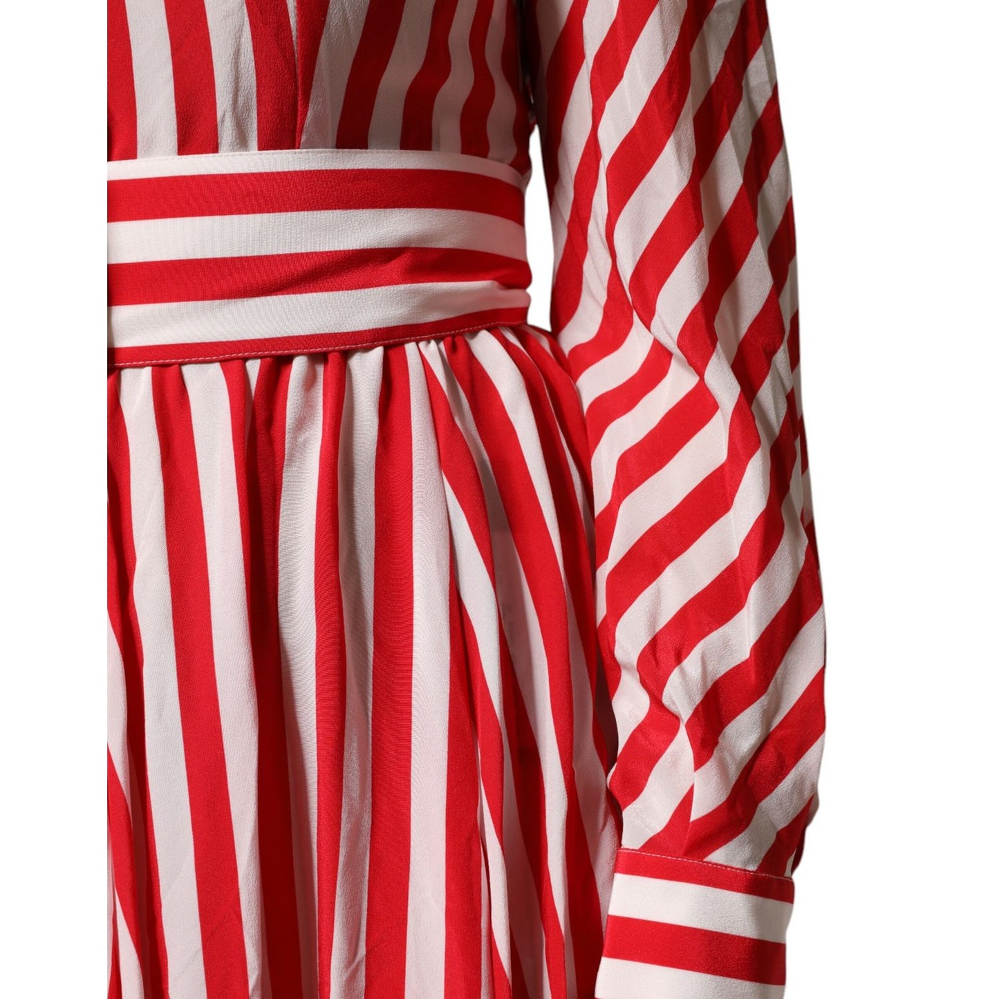 Dolce & Gabbana White Red Stripes Long Sleeves Midi Dress