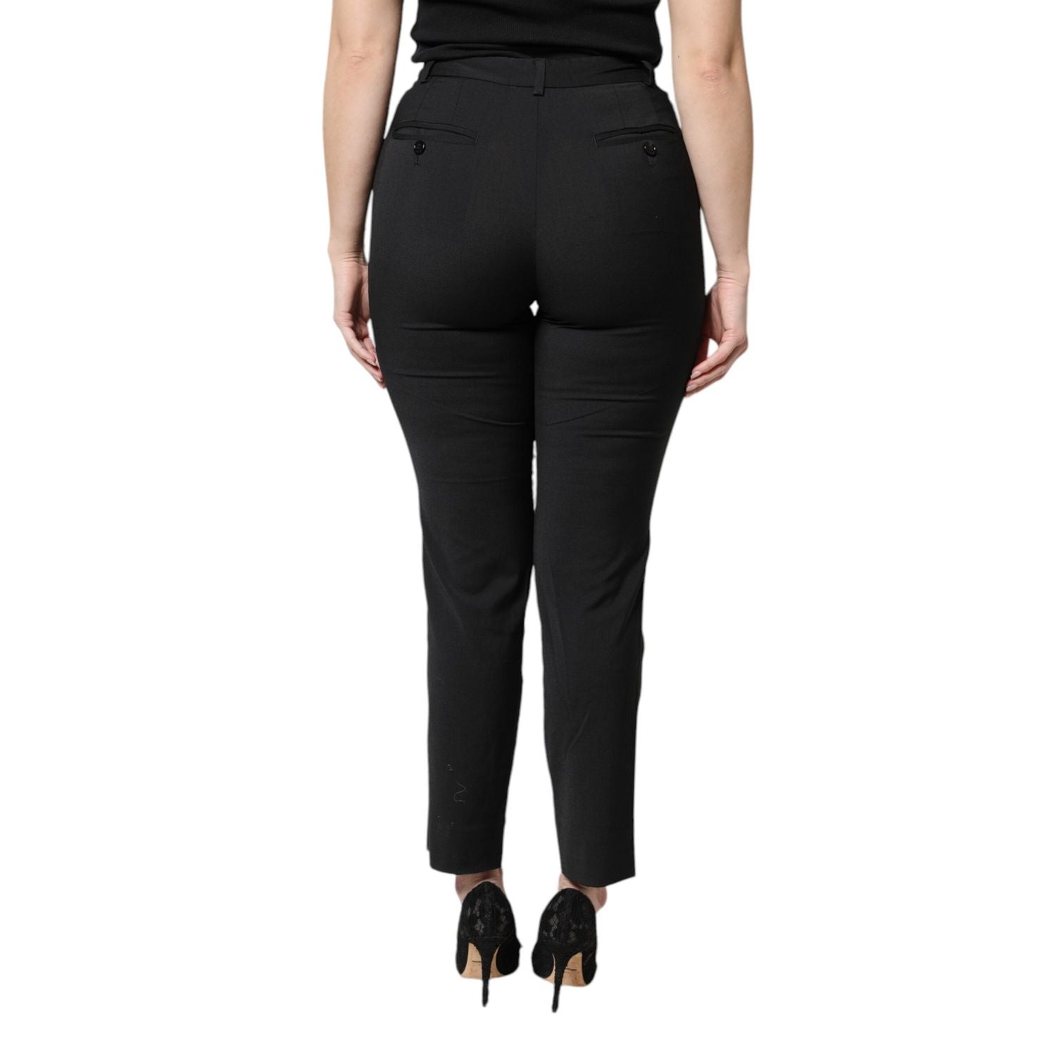 Dolce & Gabbana Black Polyester High Waist Slim Pants
