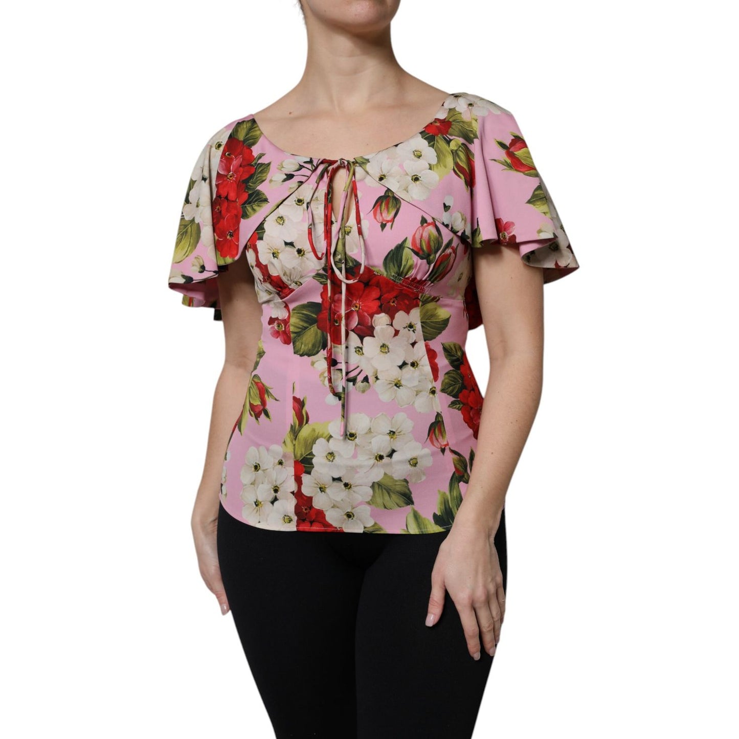 Dolce & Gabbana Pink Floral Silk Short Sleeves Blouse Top Dolce & Gabbana