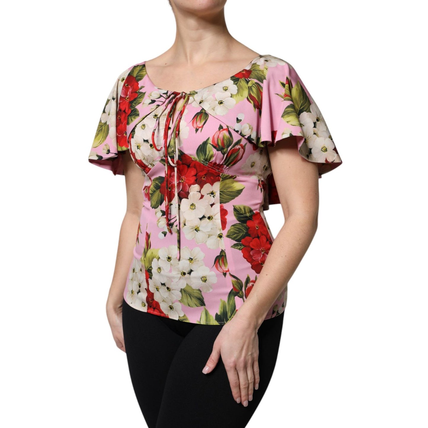 Dolce & Gabbana Pink Floral Silk Short Sleeves Blouse Top Dolce & Gabbana