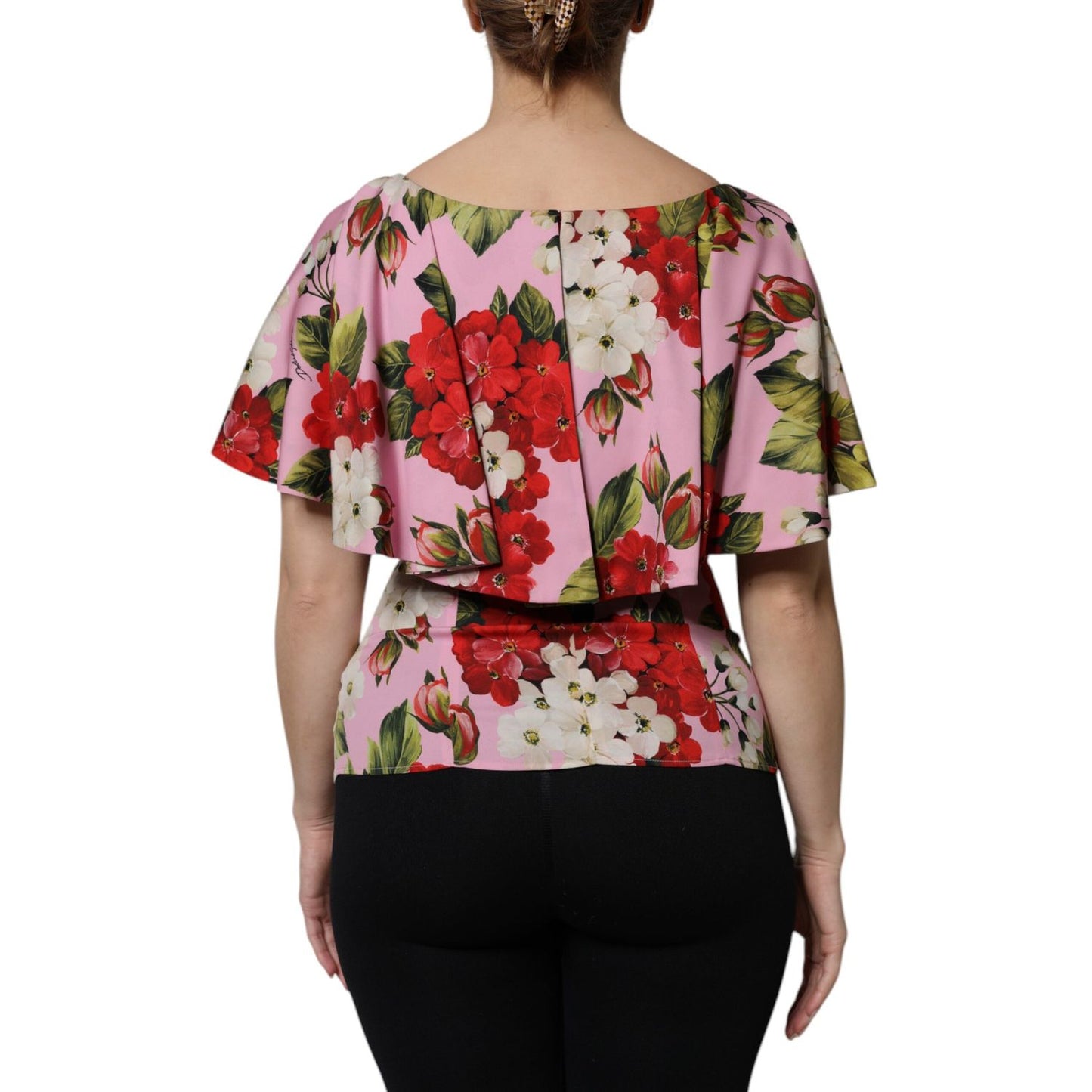 Dolce & Gabbana Pink Floral Silk Short Sleeves Blouse Top Dolce & Gabbana