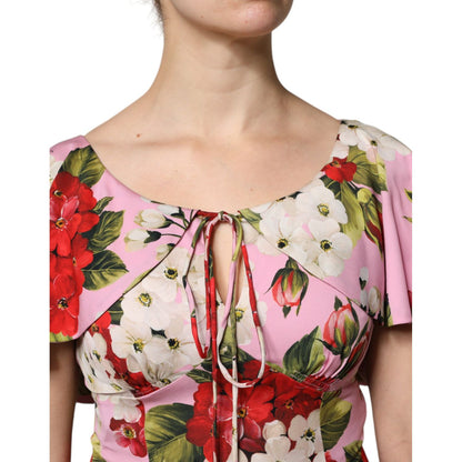 Dolce & Gabbana Pink Floral Silk Short Sleeves Blouse Top Dolce & Gabbana