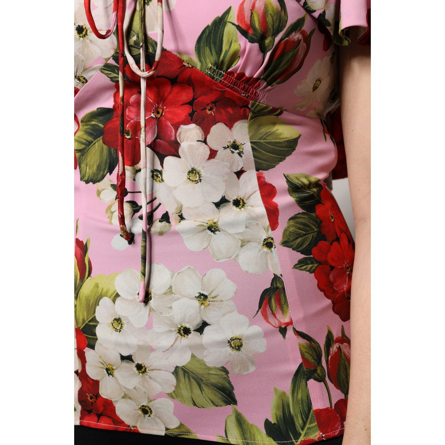 Dolce & Gabbana Pink Floral Silk Short Sleeves Blouse Top Dolce & Gabbana
